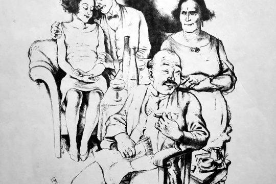 Alfred Springer, Familientreffen, Lithografie, 1928